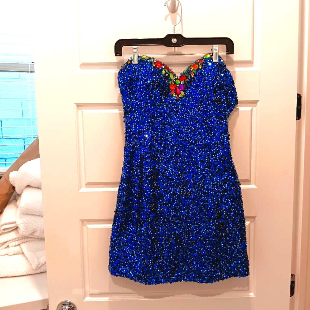 Blue Sequin Mini Dress